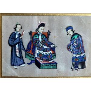 Chinese School 19th Century Palace Scene Gouache On Rice Paper