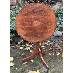 Charles X Round Pedestal Table, Service In Inlaid Rosewood Early 19th Century
