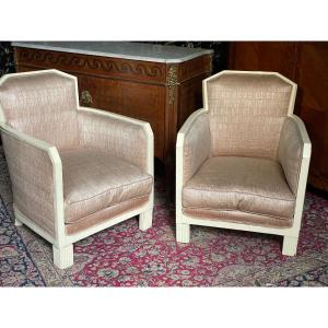 Pair Of Lacquered Art Deco Armchairs Circa 1930