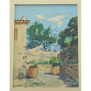 Luberon, Lourmarin, gouache par H Philippot 1947