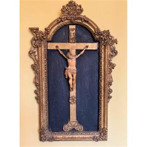 Christ, Crucifix In Ivory, Golden Frame Eighteenth Century