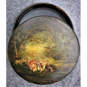 Round Pill Or Fly Box, Martin Varnish Lacquer On Tortoiseshell Late 18th Century (dlg De Boucher)