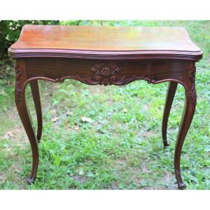 Table à jeux en console Louis Philippe en acajou, tiroir en ceinture XIXème