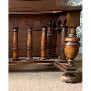 Imposing Dining Room Or Conference Table, 19th Century Renaissance Style, Solid Walnut