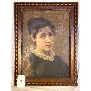 Portrait de jeune femme par Pio Sanquirico Italie XIXème Milan