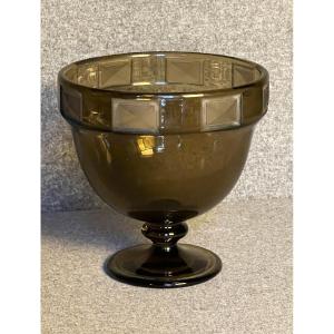 Schneider large vase coupe « diamant » en verre fumé 1925