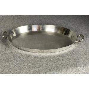 Grand plat ovale en métal blanc 