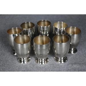 Huit coquetiers ou gobelets en métal argenté orfèvre Ravinet-d’Enfert vers 1925 
