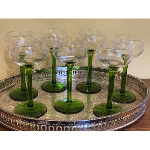 Verres à vin blanc en cristal gravé, vin d’Alsace, verre rhénan appelé « Roemer »