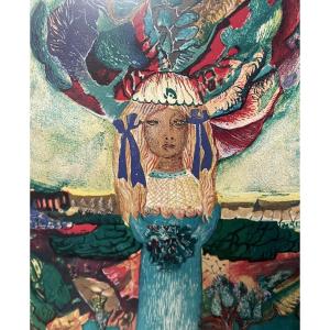 CAILLAUD Aristide jeune fille au bouquet Lithographie Originale Signée, datée, numérotée 8/100