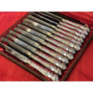 24 Napoleon III Silver Knives, 19th Century