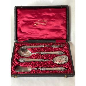 4-piece Dessert And Mignardises Set By Silversmith Victor Leneuf 19th C. Original Case