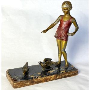 Uriano, Ugo Cipriani Girl Feeding Birds Circa 1930