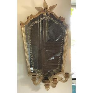 Three-armed Wall Mirror With Gold Accents, Venice Murano