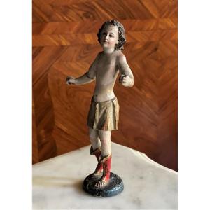 Ange en bois polychrome finement sculpté Italie XVIIème siècle