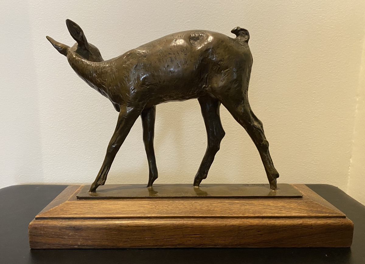 Bronze Animal Sculpture, Doe Signed Ary Bitter-photo-2