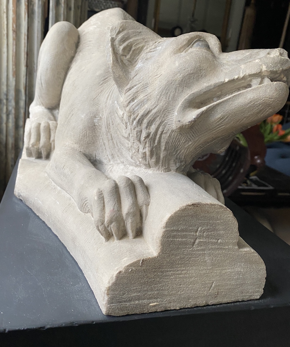 Animal Sculpture In Stone/cement Depicting A Dog-photo-4