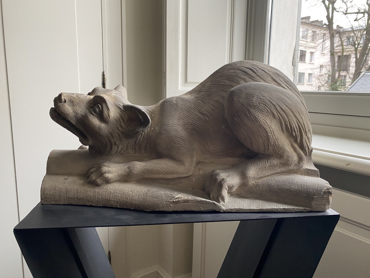 Animal Sculpture In Stone/cement Depicting A Dog-photo-5