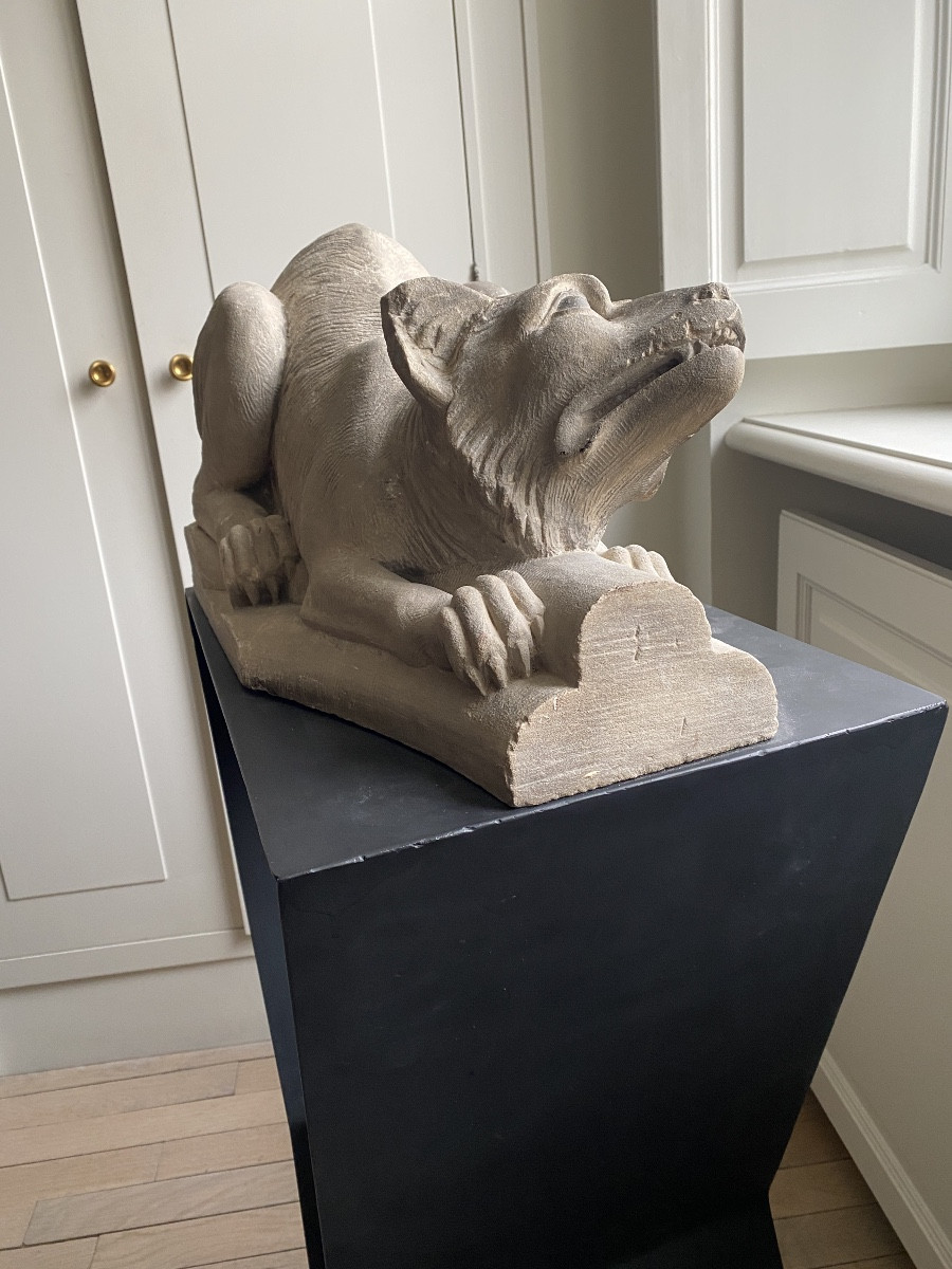 Animal Sculpture In Stone/cement Depicting A Dog-photo-8