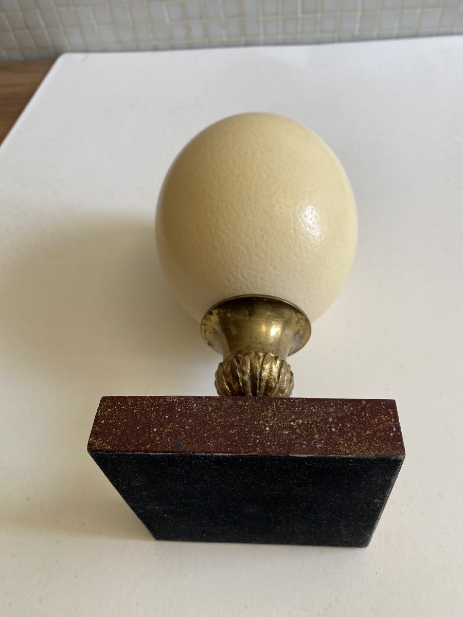 Ostrich Egg Mounted On A Cylindrical Bronze Base.-photo-3