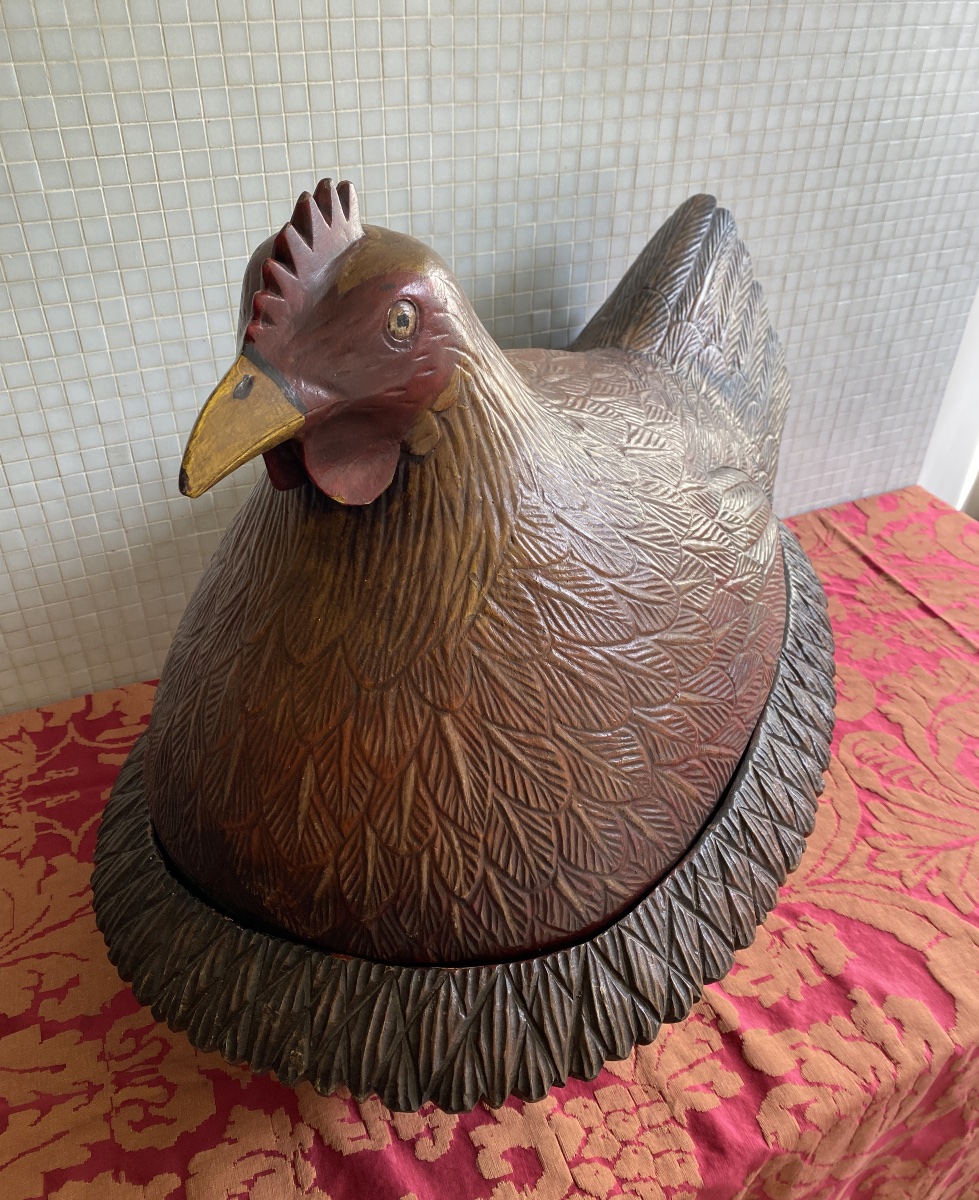 Hen On A Wooden Basket, Folk Art Style -photo-3