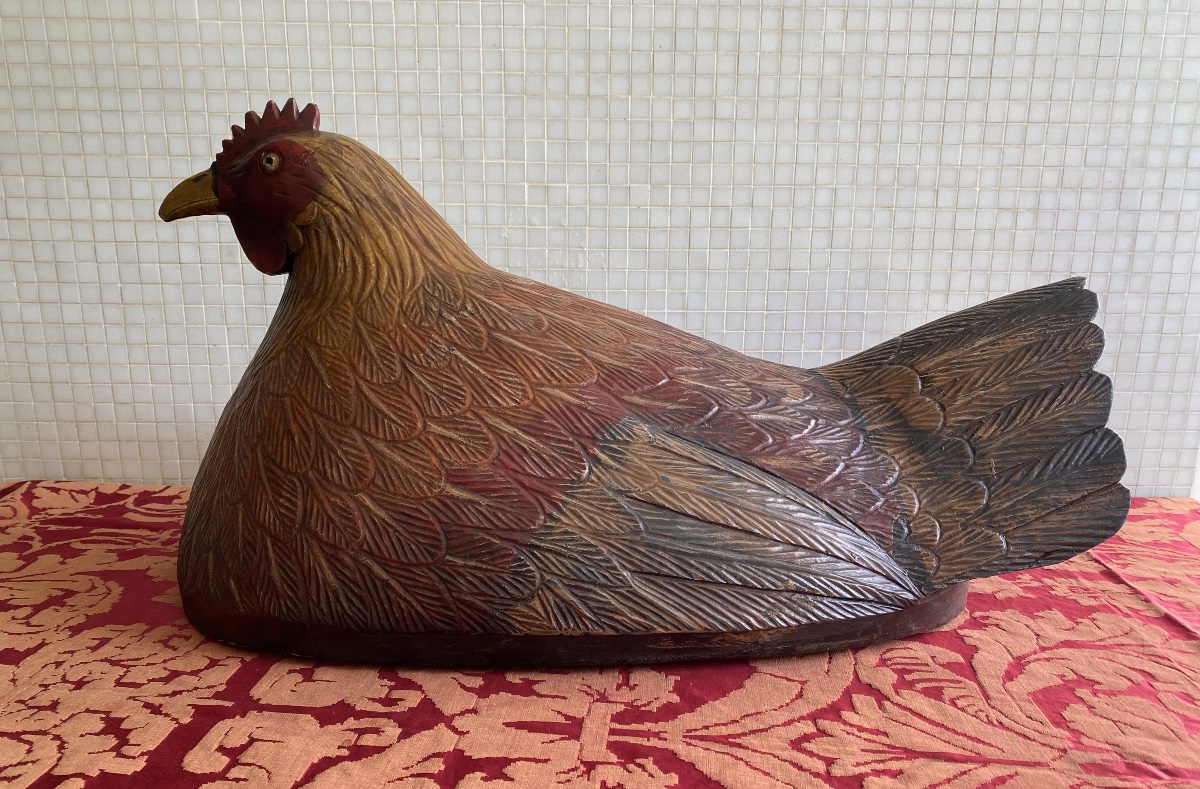 Hen On A Wooden Basket, Folk Art Style -photo-6