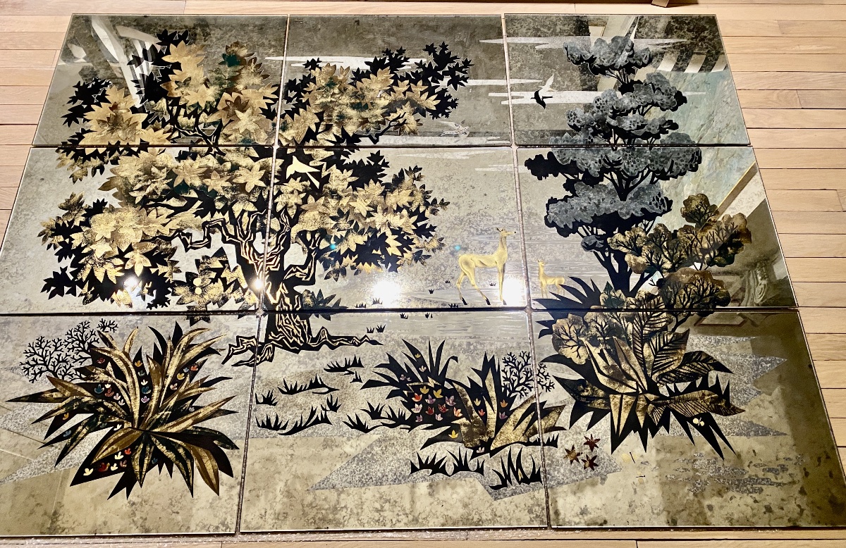 Peinture, panneau décoratif en verre églomisé 