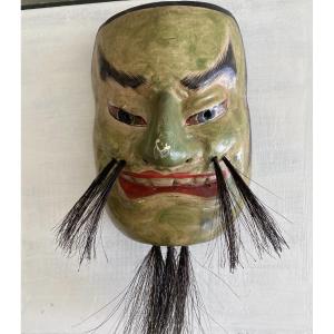 masque de théâtre japonais en bois peinte