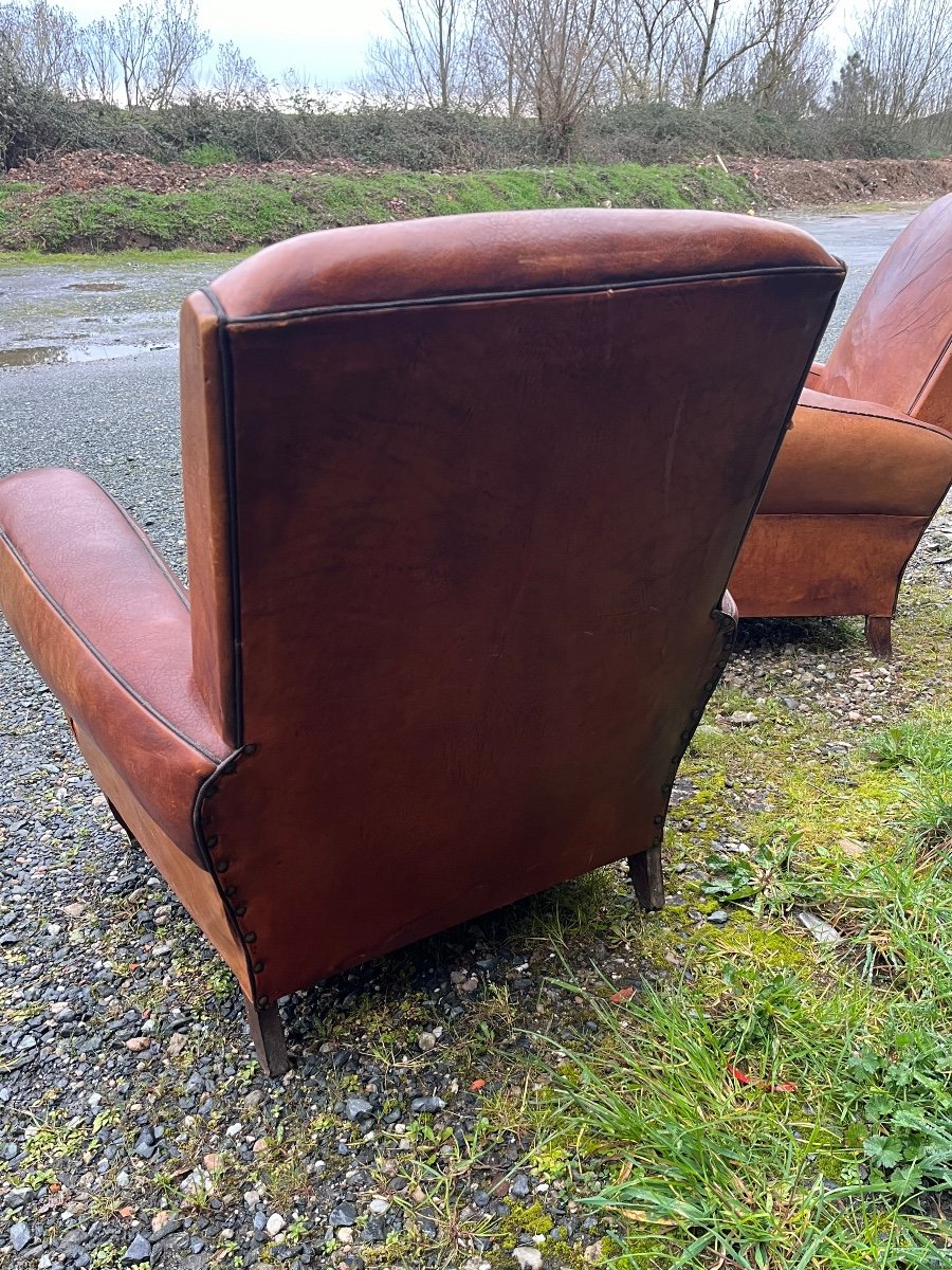 Pair Of Leather “club” Armchairs, Circa 1940.-photo-1