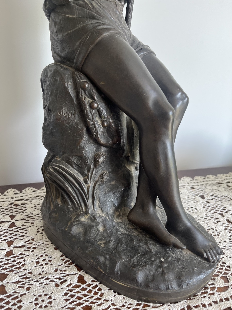Marie-auguste Martin (1828-1910) - Sculpture “the Neapolitan Shepherd” In Bronze.-photo-1