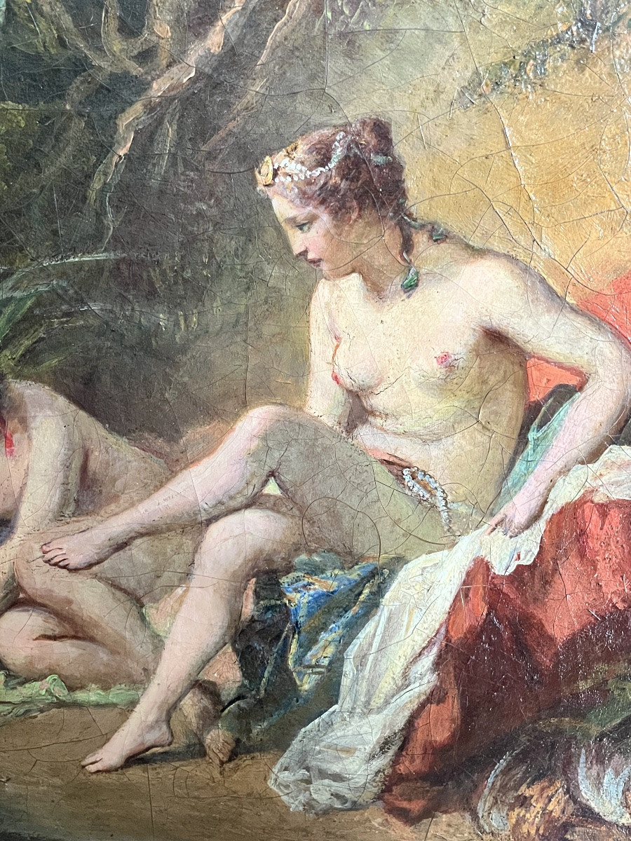 École française d’après François BOUCHER (1703-1770) Huile sur toile « Diane sortant du bain ».-photo-2