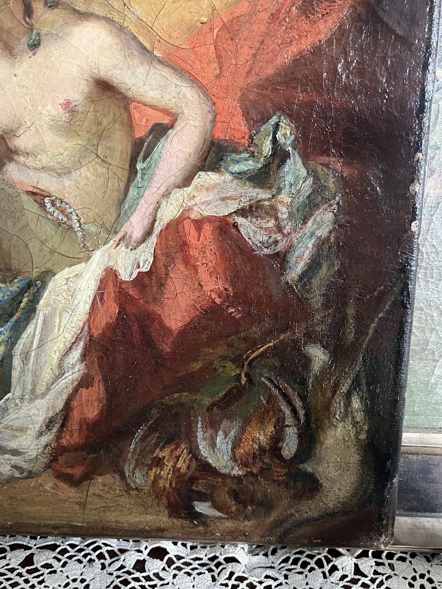 École française d’après François BOUCHER (1703-1770) Huile sur toile « Diane sortant du bain ».-photo-3