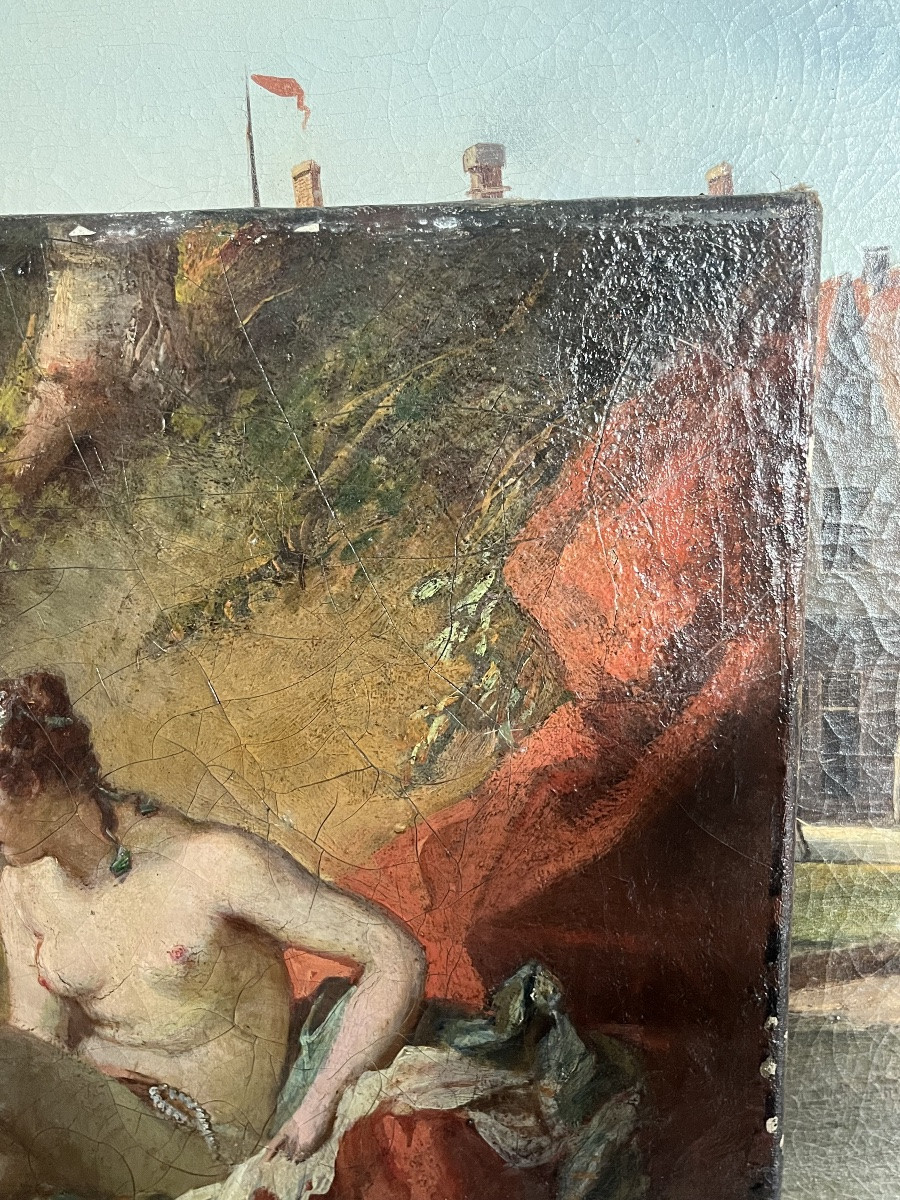 École française d’après François BOUCHER (1703-1770) Huile sur toile « Diane sortant du bain ».-photo-4