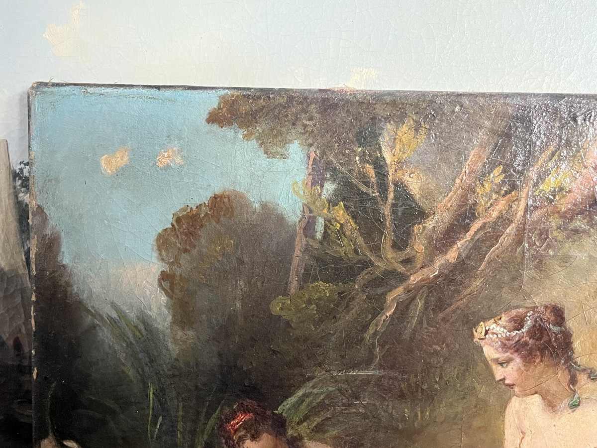 École française d’après François BOUCHER (1703-1770) Huile sur toile « Diane sortant du bain ».-photo-5