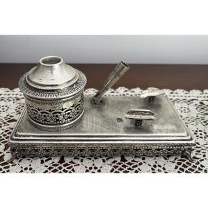 Restoration Style Silver Inkwell, Italy, 20th Century.