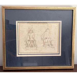 Joseph VERNET (1714- 1789) - Encre sur papier « Étude de bateaux ». 
