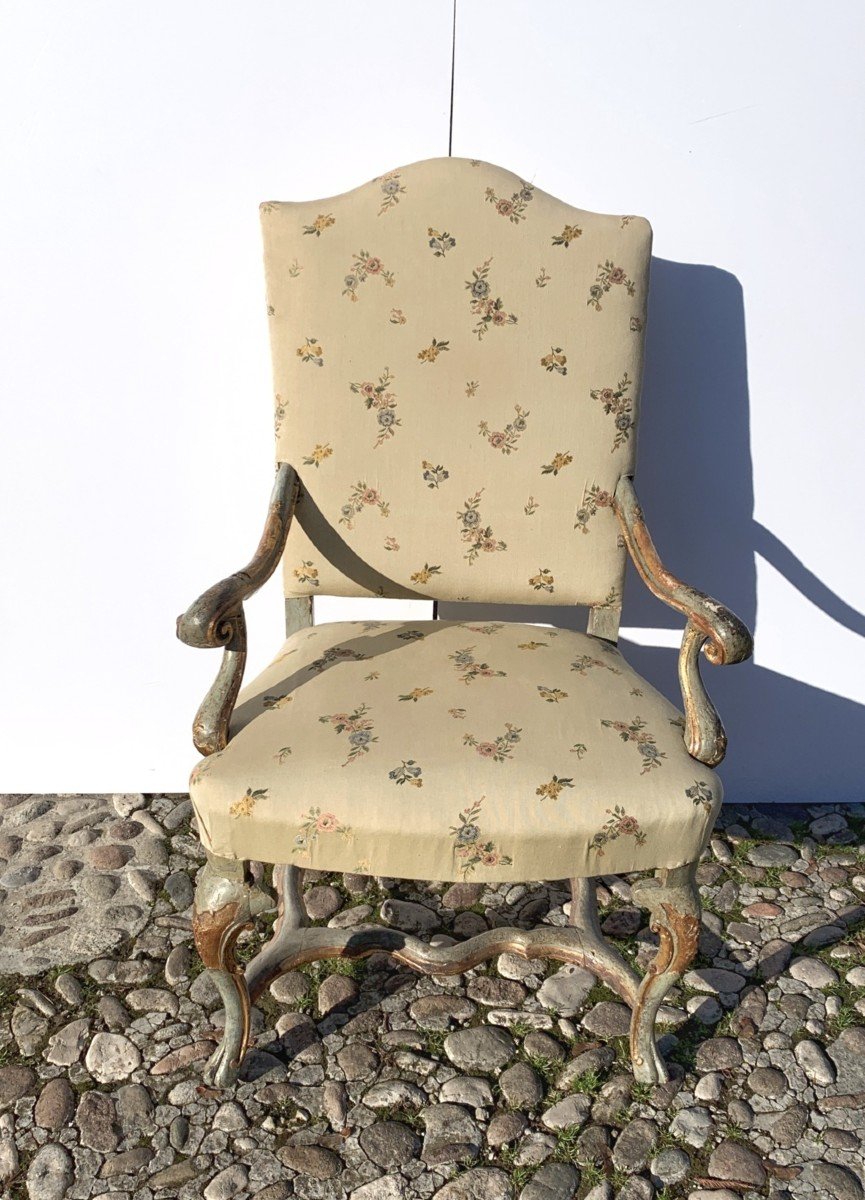 Fauteuil En Bois Laqué Et Peint. Venise, XVIIIe Siècle.-photo-3