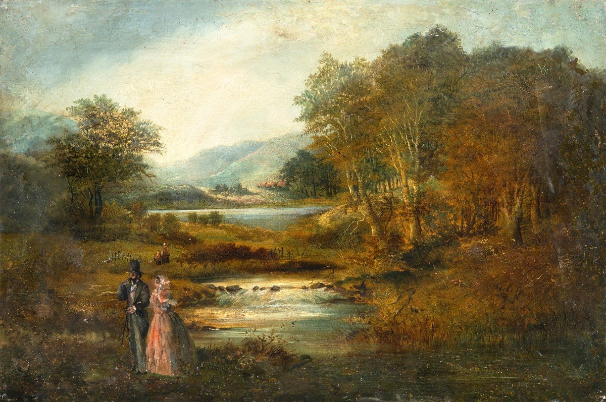 Proantic: European Painter (19th Century) - River Landscape With Noble