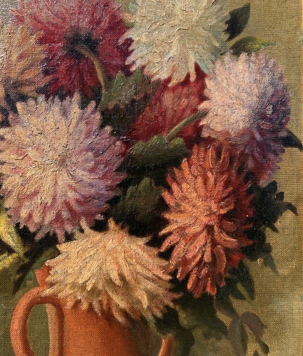 Peintre Anglais (xxe Siècle) - Vase De Fleurs.-photo-3