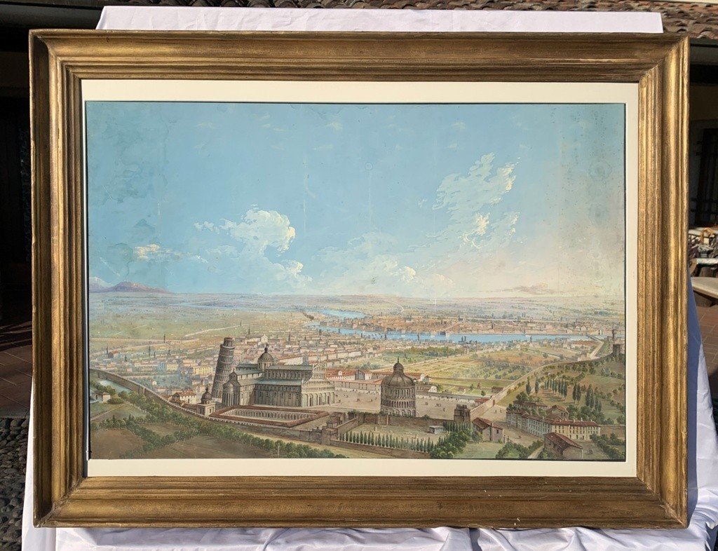 Italian Painter (late 19th Century) - Pisa, Bird's Eye View With The Leaning Tower-photo-2