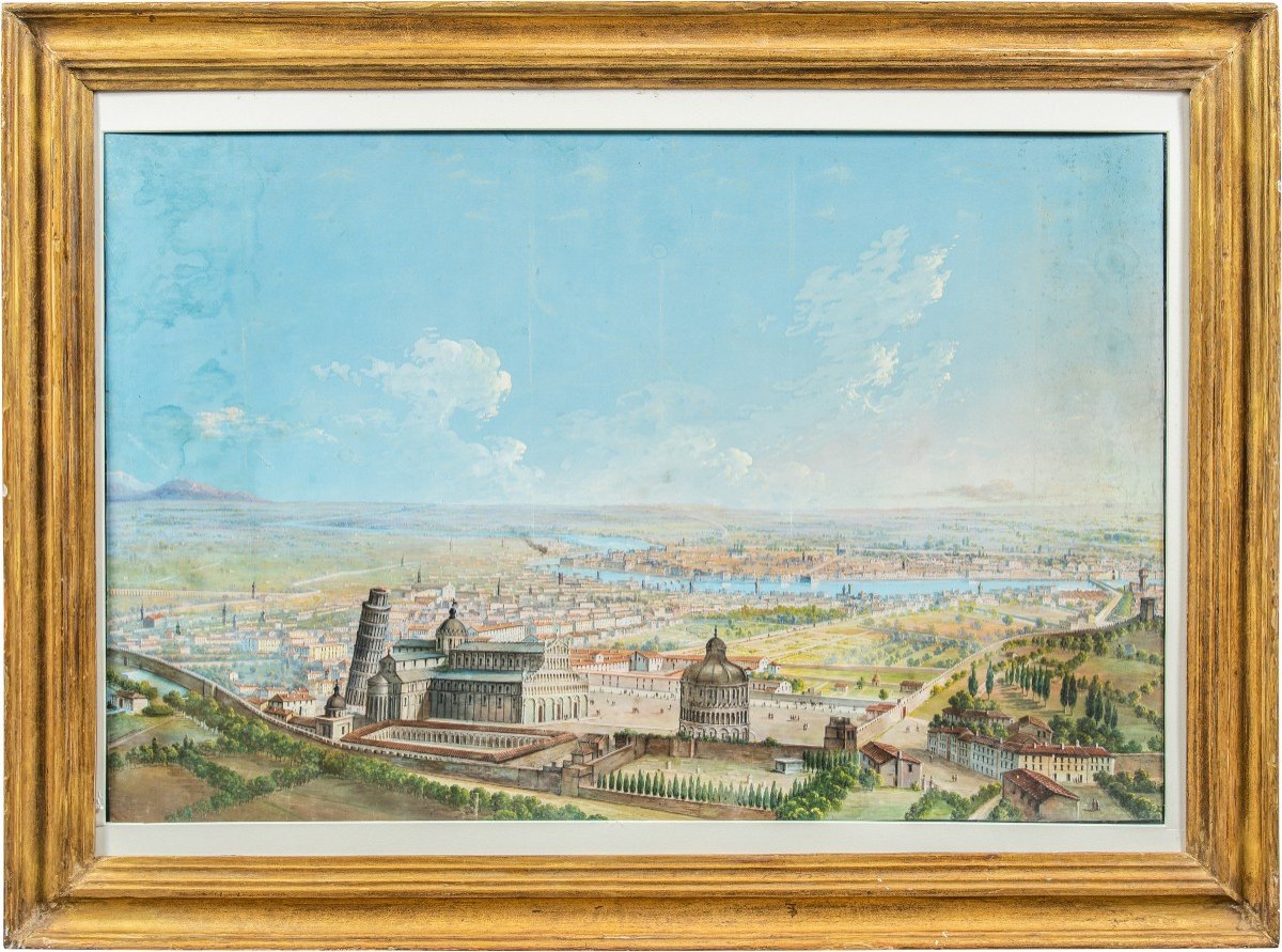 Italian Painter (late 19th Century) - Pisa, Bird's Eye View With The Leaning Tower