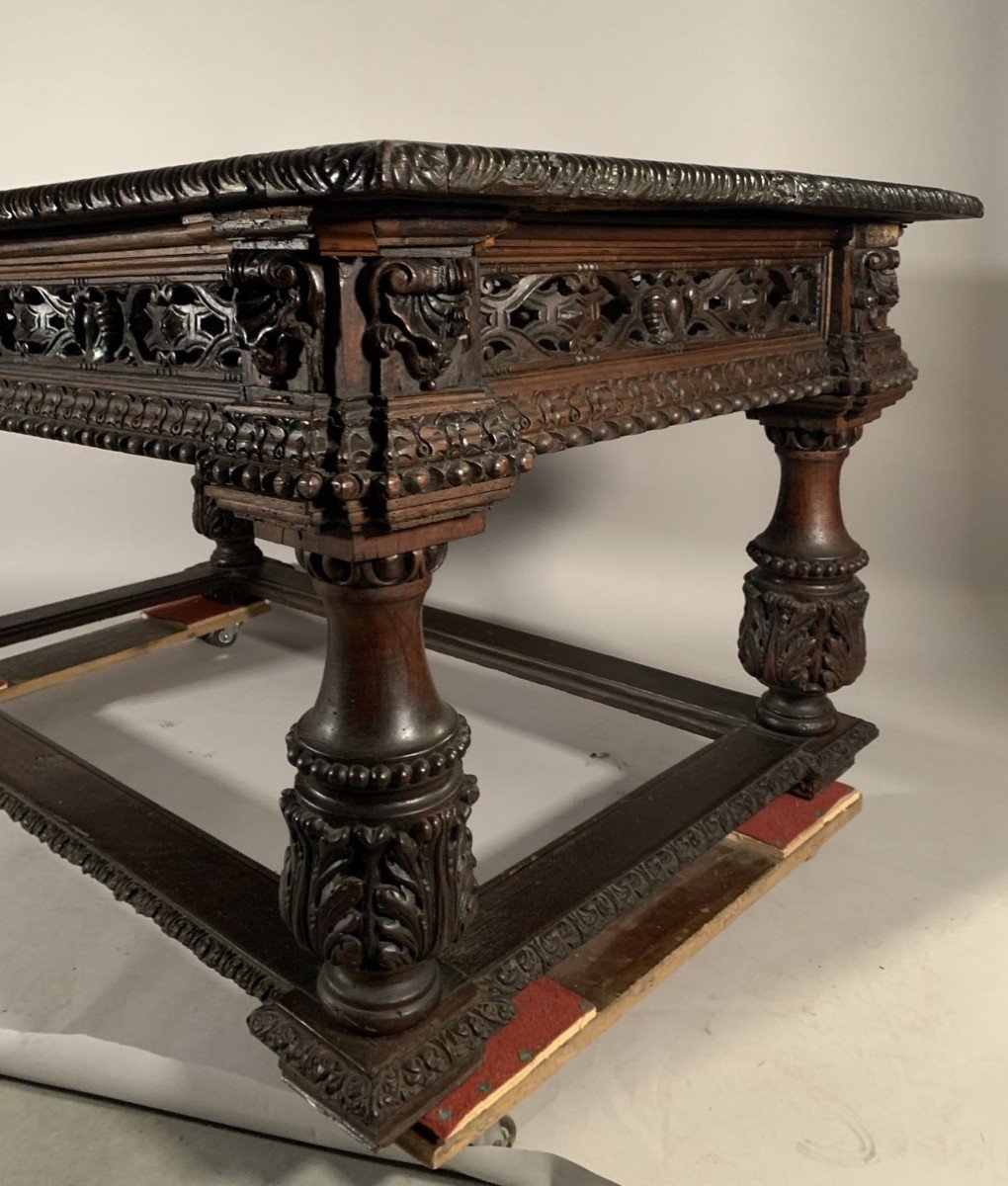 Large Carved Wooden Desk Table. Central Europe, Late 16th - Early 17th Century.-photo-1