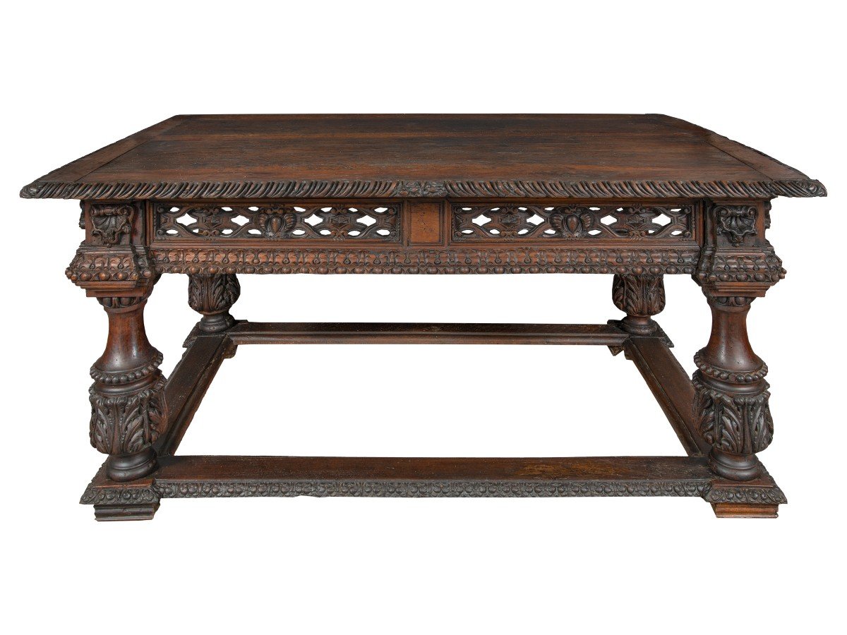 Large Carved Wooden Desk Table. Central Europe, Late 16th - Early 17th Century.