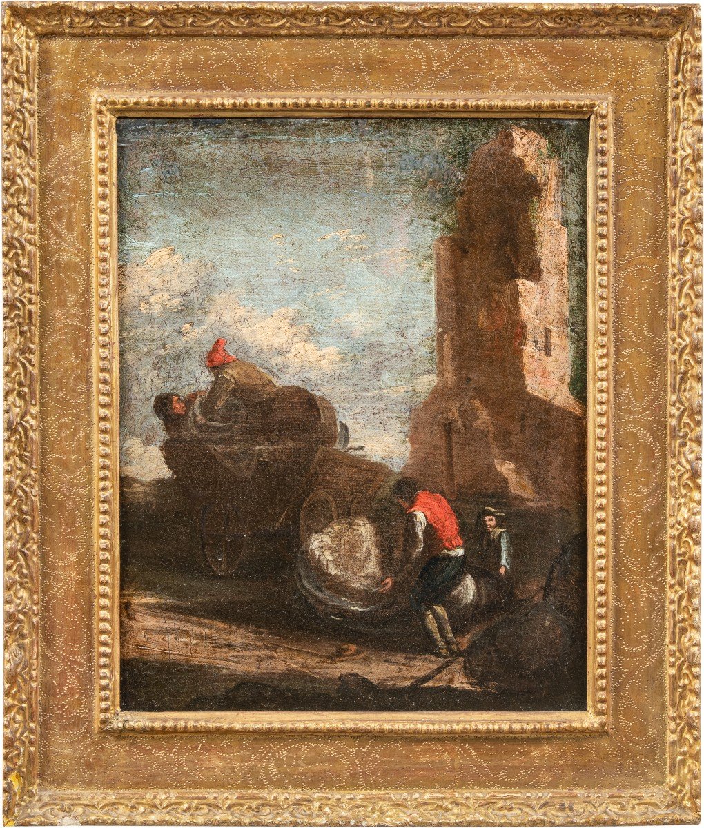 Peintre Romain (xviiie Siècle) - Paysage Aux Voyageurs.