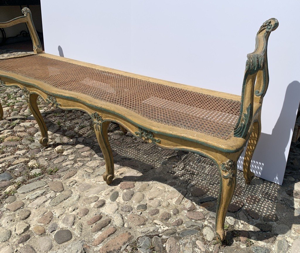 Bench In Lacquered And Painted Wood. Venice, 18th Century.-photo-3
