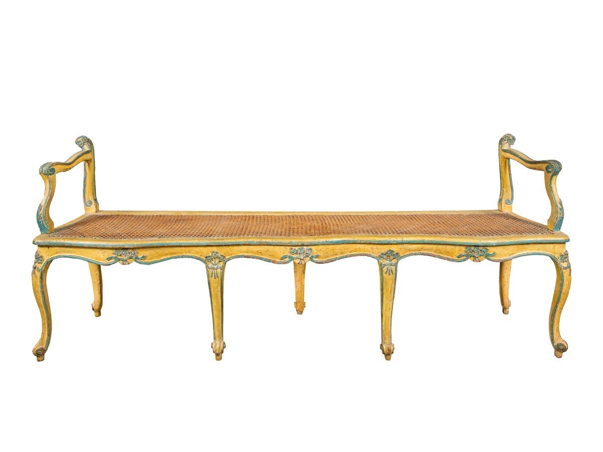 Bench In Lacquered And Painted Wood. Venice, 18th Century.