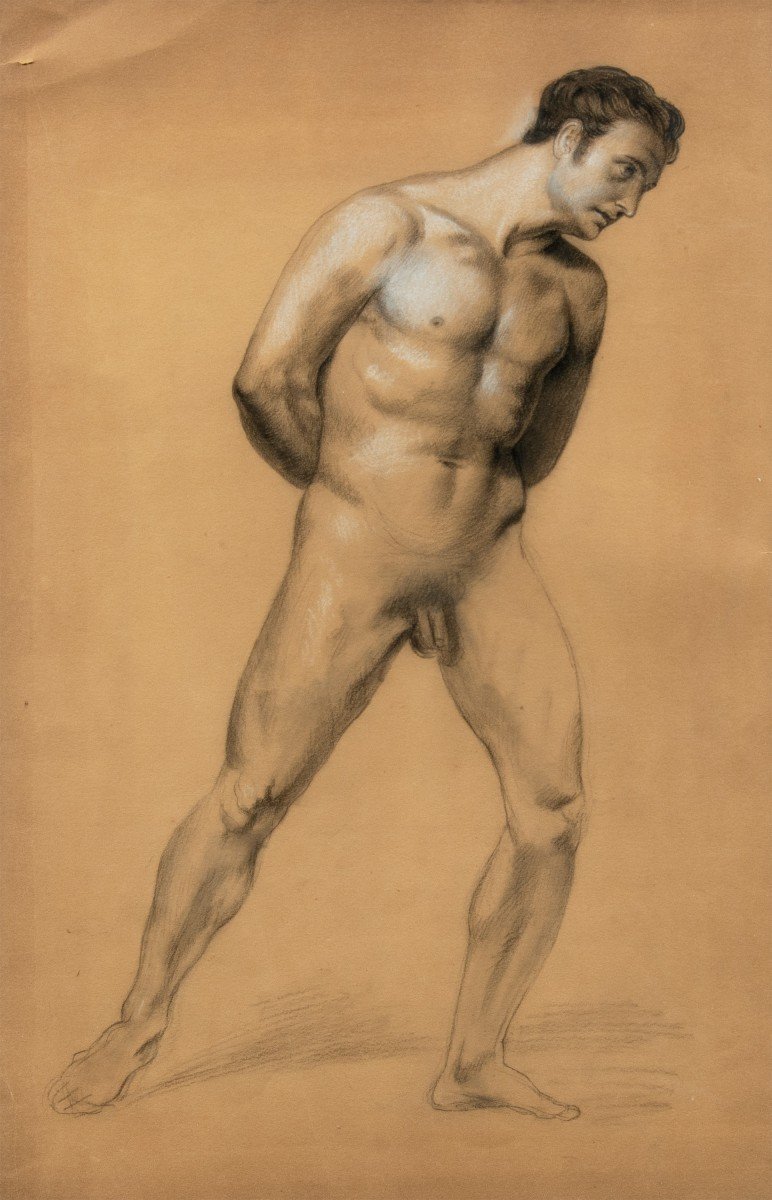Peintre Italien (19e-20e Siècle) - Nu Masculin Académique.-photo-2