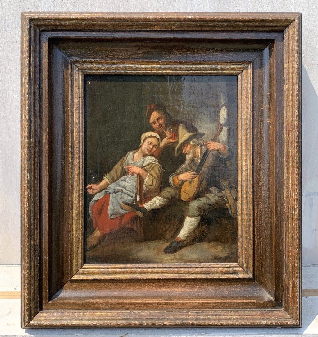 Peintre Hollandais (xviiie Siècle) - Intérieur d'Une Taverne Avec Joueur De Mandoline.-photo-2
