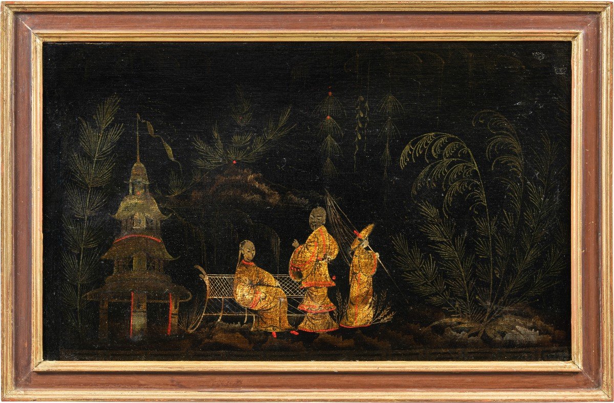 Peintre Chinois (18ème Siècle) - Scène Orientale Avec Pagode.