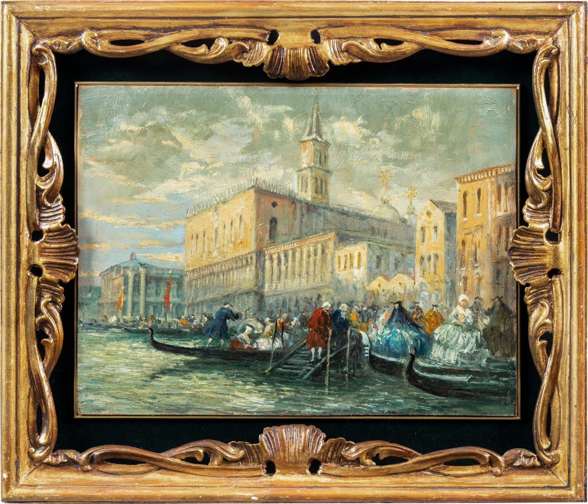 Venetian Painter (late 19th Century) - Venice, View Of The Riva Degli Schiavoni With Carnival M